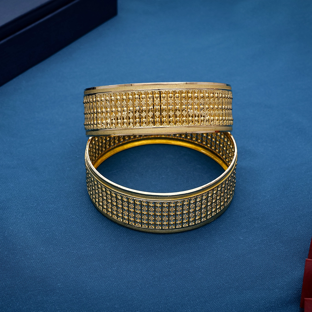 Intricate Beaded Column Jali Gold Broad Kada Bangles - BNG23072S298