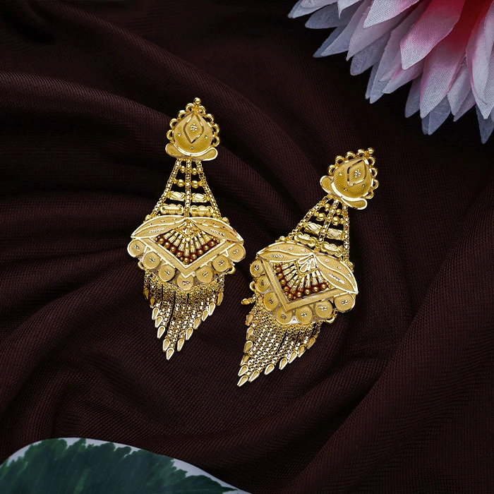 Regal Handcrafted Gold Hanging Earrings - ER16861 SU2E83 - Image 2