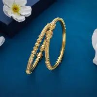 22K Filigree Floral Gold Bangles Pair-BALA1365 S385