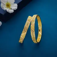 22K Wave Filigree Gold Bangles Pair-BNG22636 S385