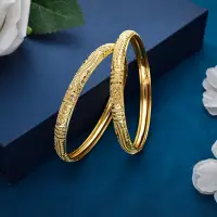 22K Lotus Filigree Gold Bangles Pair-BNG22639 S385