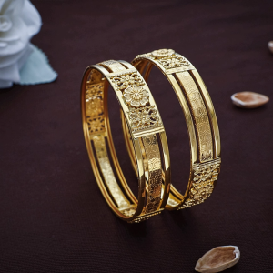 Floral Filigree 22K Gold Bangles Pair - BNG22710 S298
