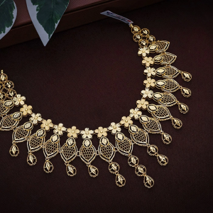 Floral Essence 22K Semi Long Gold Necklace-NKSL6391 S364
