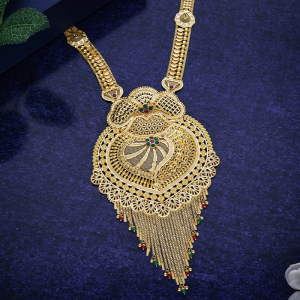 22K Gold Heart Ruby Emerald Filigree Necklace - NKSL6652SU3369
