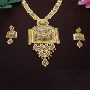 Sutram Mandala Panel Long Gold Necklace Set-1060011180596AA S252