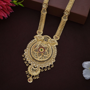 22K Wave Filigree Gold Long Necklace – NKSL6623 SU3369