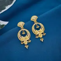 22K Gold Floral Hoop Drop Earrings - ER20859SU2E53