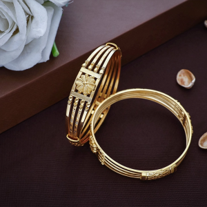 Layered Starburst 22K Gold Bangles Pair - BNG22702 S298