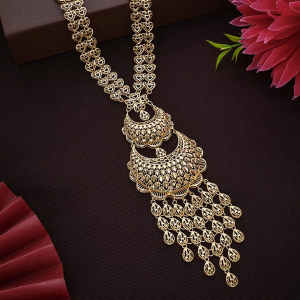 22K Lotus Floral Gold Long Necklace – NKSL6627 S364
