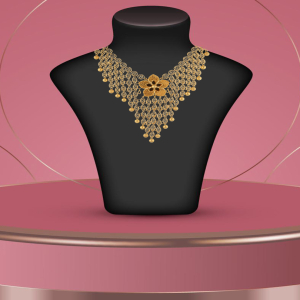 Floral Cascade Semi Long Gold Necklace-1060007460411