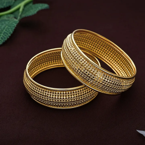 Textured Mesh Gold Bangles for Women-BNG22507 SU32JN