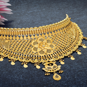 Floral Mesh Gold Choker-NCCS0364 S141