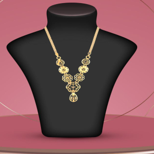 Floral Disc Semi Long Gold Necklace-1060007431701AA S353