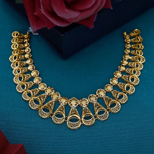 Regal Filigree Drop Motif Gold Necklace-NKSL6553 S364