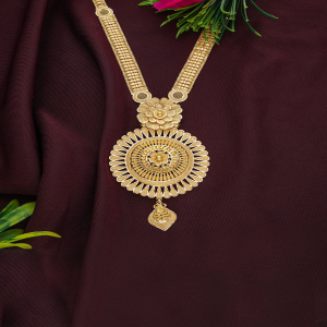 Ethinic Touch Flower Design Semi Long Necklace-1060008979608AA S264