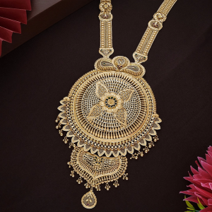 22K Moon Floral Gold Long Necklace – NKSL6624 SU3369