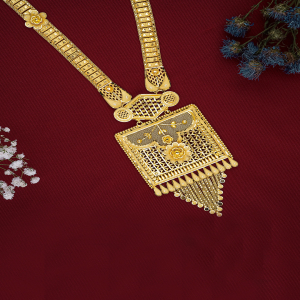 Kusuma Grid Traditional Long Gold Necklace-1060011070781AA S401