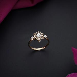 18K Gold Floral Diamond Ring with Pavé Center & Pear Drops - DLRG2945SU2ECA