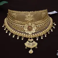 22K Gold Floral Ruby Choker Necklace - NCCS0915SU3369