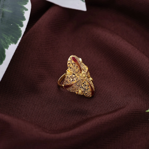 22K Maroon Enamel Filigree Gold Ring-RNL10848 S338
