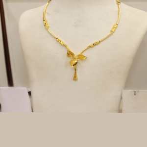 Leaf Drop Semi Long Gold Necklace-1060002179370AA S181