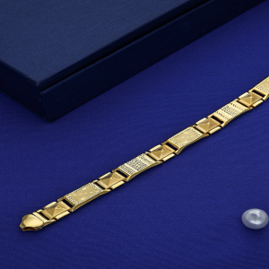 Textured Panel Link Gold Bracelet - BRCG1111 S418