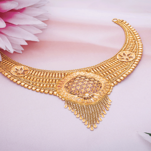 22K Traditional Semi Long Gold Shagun Necklace-NKSL2081 SU2599