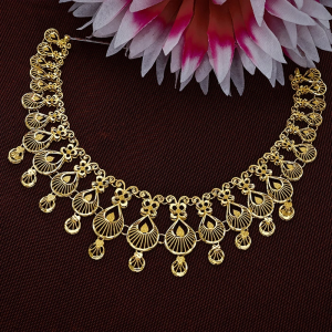 Elaborate Floral Short Gold Necklace-NKSL6555 S364