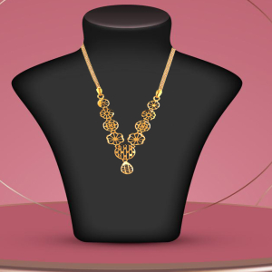 Floral Link Semi Long Gold Necklace-1060007431695AA S353