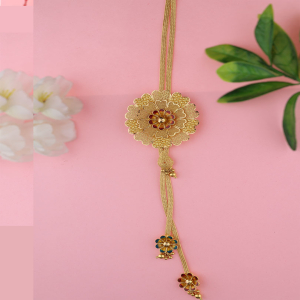 Floral Medallion Semi Long Gold Necklace-1060005172316AA S34