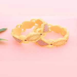 22K Ornate Floral Gold Sankha Bangles-1060001822789AA S101