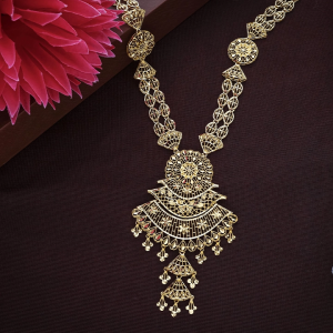 22K Circle Floral Gold Long Necklace –  NKSL6629 S364