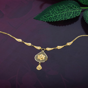 Gold Filigree Teardrop Necklace-NKSL3731 S414