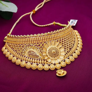 Sunburst Floral Traditional Gold Choker-NCCS0797 SU2EAE