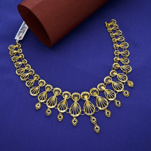 Layered Floral Short Gold Necklace-NKSL6552 S364