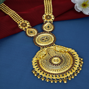Regal Peacock Medallion Bridal Long Gold Necklace-NKSS3515 SU2E97