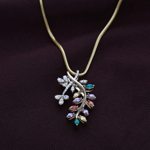 Enchanted Leafy Branch Diamond Pendant with Multi-Gemstone Buds - DPND0750S273