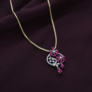 Vintage Paisley Ruby Floral Drop Diamond Pendant in 18K Gold - DPND0744S273