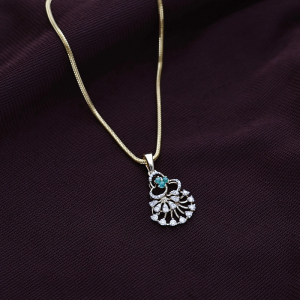 Regal Jali-Work Fan Diamond Pendant with Emerald Accent in 18K Gold - DPND0745S273