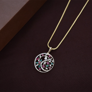 Floral Medallion Diamond Pendant with Ruby & Emerald Accents - DPND0731S273