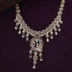 Intricate Paisley Jali Filigree Gold Necklace with Floral Centerpiece - NKCSS31510S382