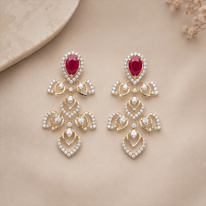 Regal Ruby & Chandelier Leaf Diamond Earrings in 18K Gold - DERR4491S419