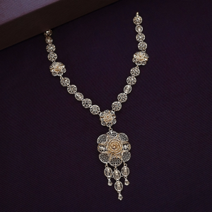 Ornate Floral Filigree Gold Necklace with Tiered Jali Drops - NCKSS31498S382