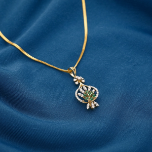 Elegant Emerald and Floral Diamond Pendant in 18K Gold - DPND0748S273