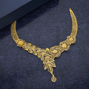 Elegant Floral Filigree Gold Choker Necklace - NCKSS31824S439