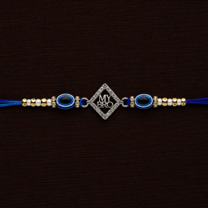 Trendy "MY BRO" Rhombus Silver Rakhi with Evil Eye & CZ Accents - RKS0353SU336C
