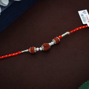 Sacred Silver Rudraksha Beads Rakhi with Filigree Caps - RKS0391SU4FJ4
