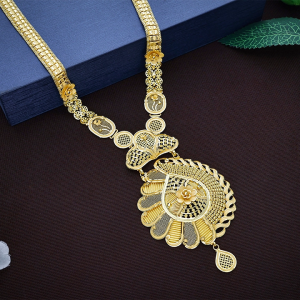 Opulent Floral & Peacock Filigree Gold Long Necklace - NKSL8280SU2E97