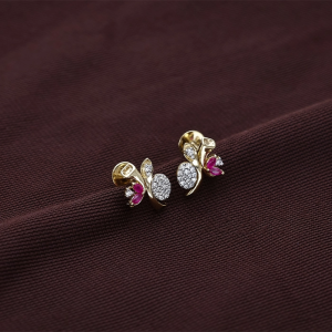 Contemporary Ruby Floral Swirl Diamond Stud Earrings - DERR4477S273