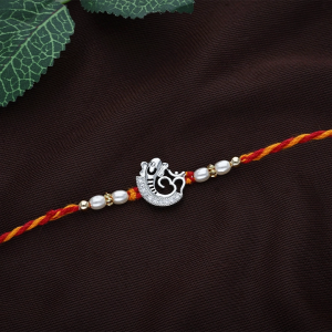 Divine Lord Ganesha Om Motif Silver Rakhi with Pearl Accents -SRKI0859S376